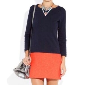 J. Crew Navy Maritime Navy Blue & Coral Colorblock Shift Dress Midi Dress
